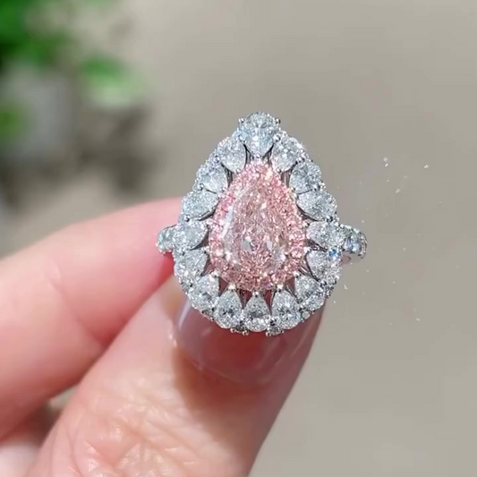 4.50 TCW Fancy Pink Pear Lab Grown Diamond Engagement Ring | Halo Ring | IGI Certified 