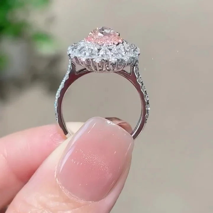Fancy pink pear 4.50 TCW lab grown diamond IGI certified engagement ring statement halo design wedding ring bridal jewelry gift for her wife
