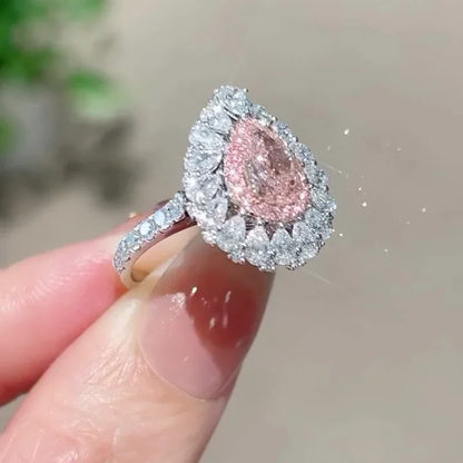 4.50 TCW fancy pink pear lab grown diamond engagement ring IGI certified statement halo bridal wedding ring luxury gift for her women fine jewelry
