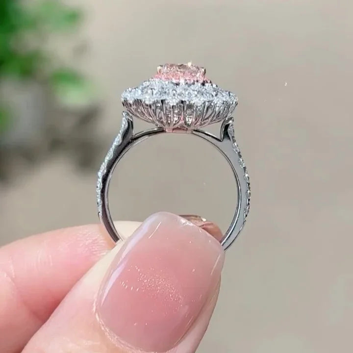4.50 TCW Fancy Pink Pear Lab Grown Diamond Engagement Ring | Statement Halo Ring | IGI Certified 