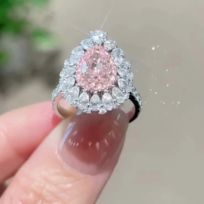 4.50 TCW Fancy Pink Pear Lab Grown Diamond Engagement Ring | Statement Halo Ring | IGI Certified 