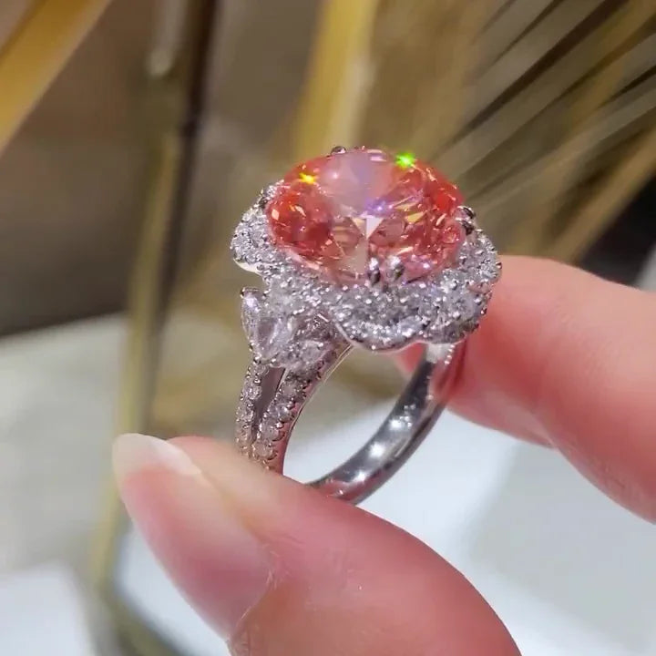 4.50 TCW Fancy Pink Round Lab Grown Diamond Engagement Ring | Halo Ring | IGI Certified 