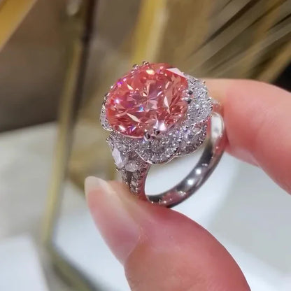 4.50 TCW Fancy Pink Round Lab Grown Diamond Engagement Ring | Halo Ring | IGI Certified 
