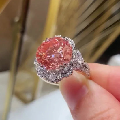 4.50 TCW Fancy Pink Round Lab Grown Diamond Engagement Ring | Halo Ring | IGI Certified 