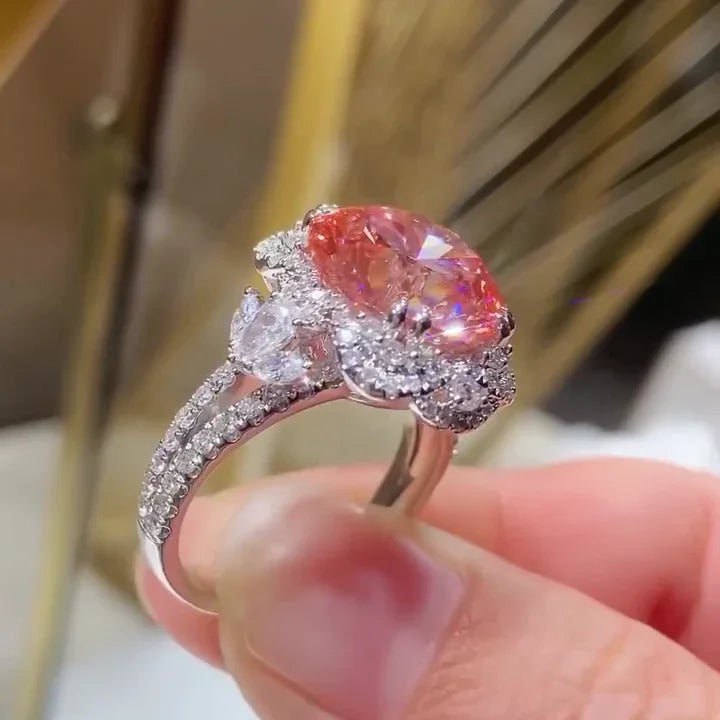 4.50 TCW Fancy Pink Round Lab Grown Diamond Engagement Ring | Halo Ring | IGI Certified