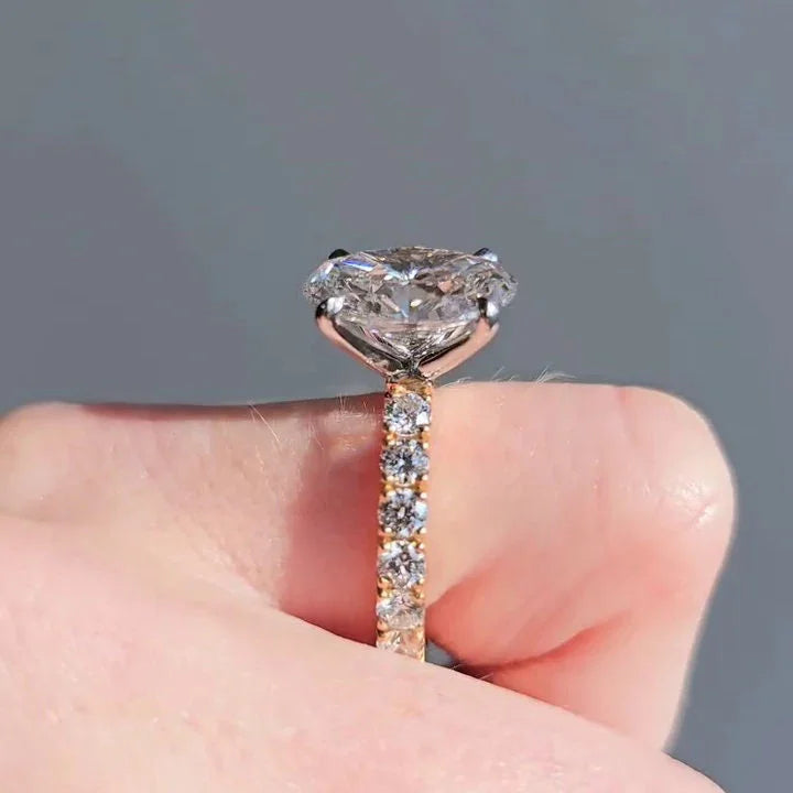 Elegant 4.50 TCW oval lab grown diamond ring scalloped pavé band IGI certified engagement wedding ring bridal jewelry gift for her wife
