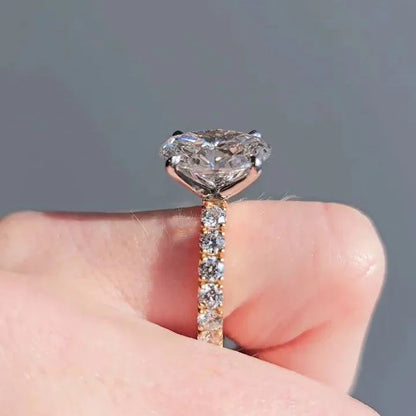 Elegant 4.50 TCW oval lab grown diamond ring scalloped pavé band IGI certified engagement wedding ring bridal jewelry gift for her wife
