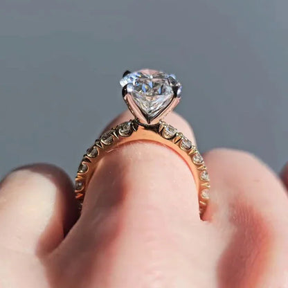 4.50 TCW Oval Lab Grown Diamond Engagement Ring | Scalloped Pavé Band | IGI Certified 
