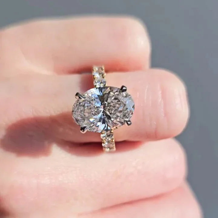 4.00 CT Oval Lab Grown Diamond Engagement Ring | Scalloped Pavé Band  | IGI Certified
