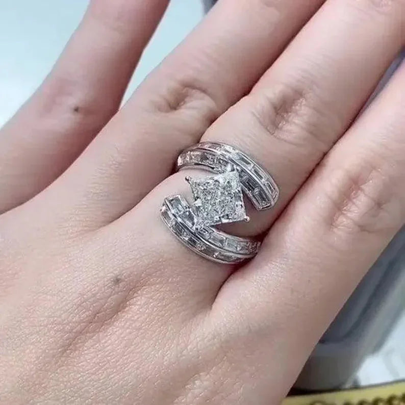 4.50 TCW Princess Lab Grown Diamond Engagement Ring | Baguette Side Stone Bypass Ring | IGI Certified 