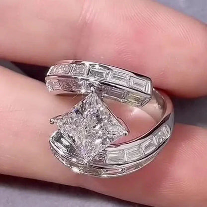 Princess cut 4.50 TCW lab grown diamond IGI certified engagement ring baguette side stones bypass design wedding ring bridal jewelry gift for her
