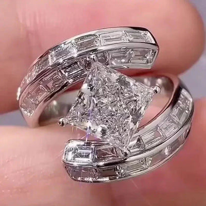 4.50 TCW princess lab grown diamond engagement ring IGI certified baguette side stones bypass ring bridal wedding ring luxury gift for her women
