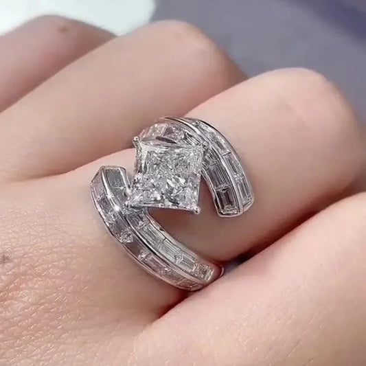 Elegant 4.50 TCW princess lab grown diamond ring baguette side stone bypass IGI certified engagement wedding ring bridal jewelry gift for her wife
