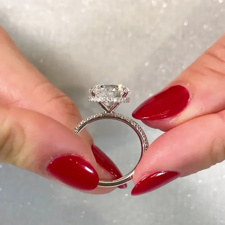 Round 4.00 CT lab grown diamond IGI certified engagement ring hidden halo setting wedding ring bridal jewelry gift for her wife luxury ring
