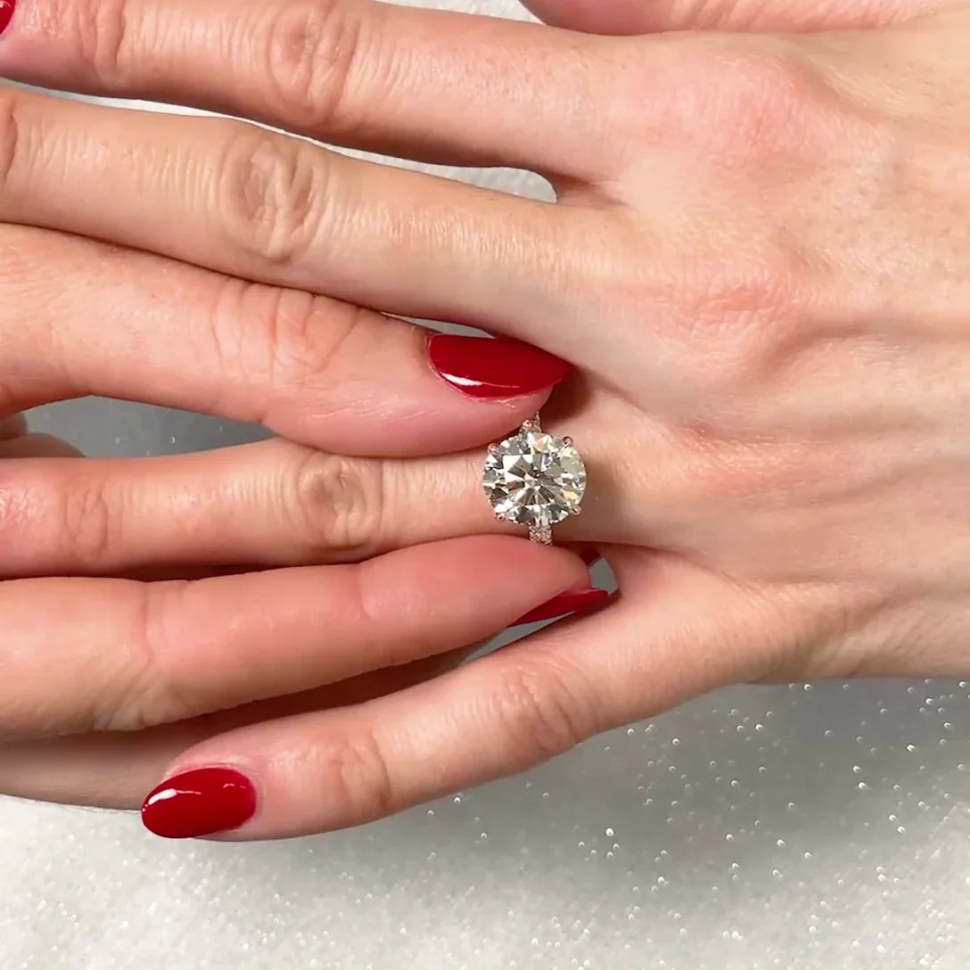 Elegant 4.50 TCW round lab grown diamond ring hidden halo IGI certified engagement wedding ring bridal jewelry luxury gift for her wife
