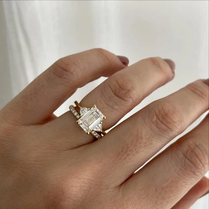 4.50ct emerald cut lab grown diamond IGI engagement ring trillian side stones manilla setting minimalist wedding ring luxury gift for her women
