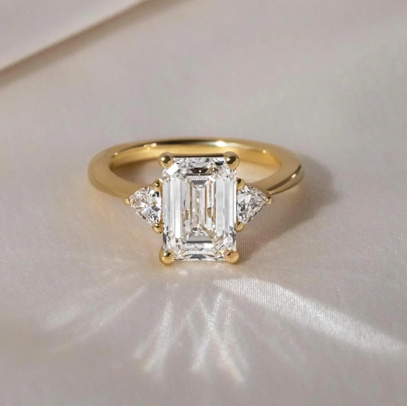 4.50ct Emerald Cut with Trillian Cut Side Stone Lab Grown Diamond Ring With Manilla Setting Classic Minimalist Engagement Ring, Wedding Ring, Marriage Gift for Her/Women