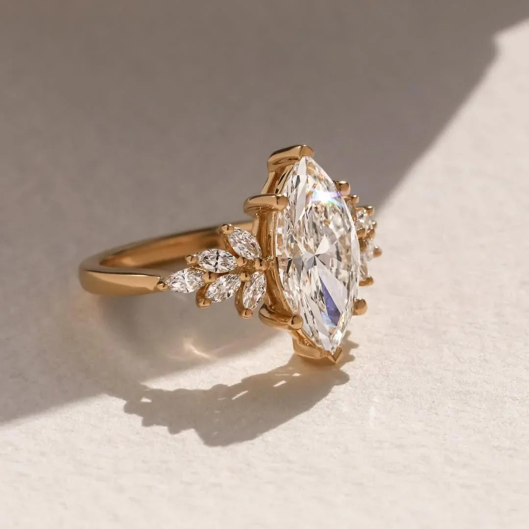 4.50ct marquise lab grown diamond engagement ring Anastasia setting minimalist design wedding ring bridal jewelry luxury gift for her women
