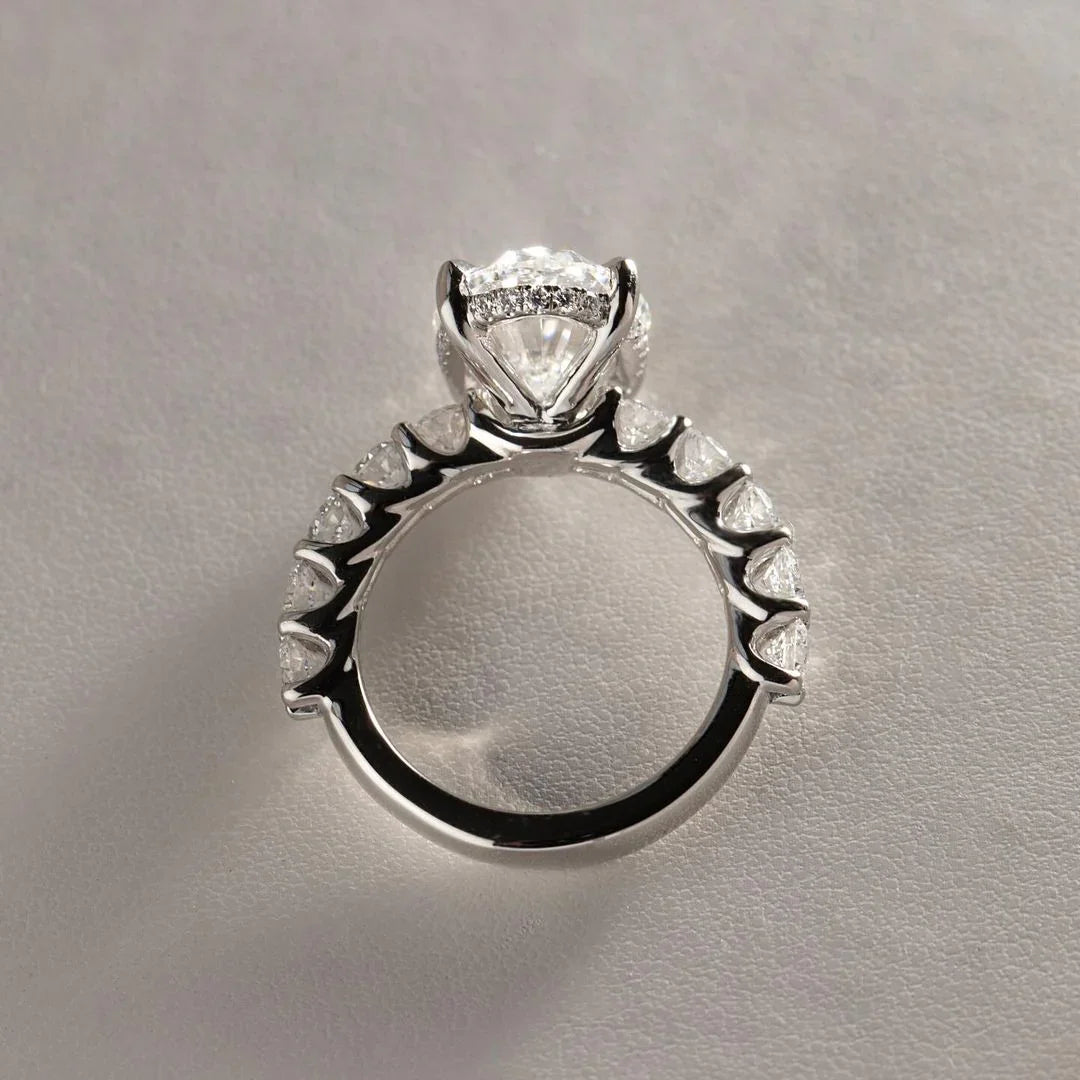 Oval 4.50ct lab grown diamond engagement ring pavé band classic design wedding anniversary promise ring bridal jewelry gift for her wife
