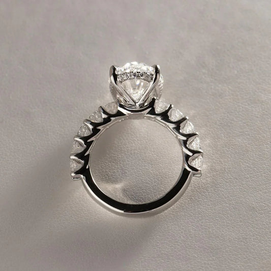 Oval 4.50ct lab grown diamond engagement ring pavé band classic design wedding anniversary promise ring bridal jewelry gift for her wife
