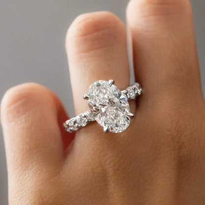 Elegant 4.50ct oval cut lab grown diamond engagement ring pavé band classic wedding ring anniversary promise ring gift for her wife
