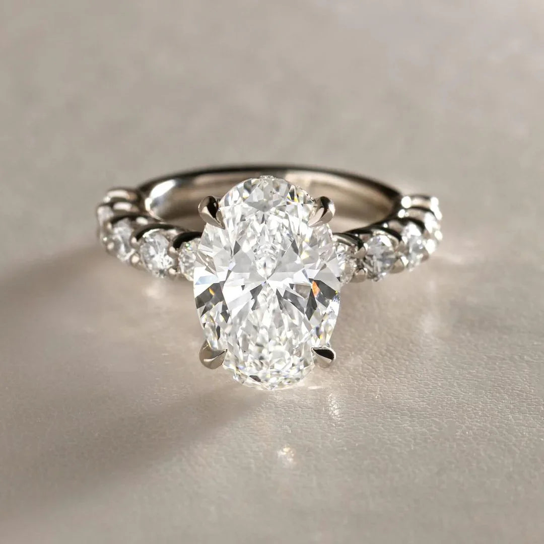 4.50ct oval cut lab grown diamond engagement ring pavé band classic IGI style anniversary promise ring bridal jewelry gift for her women
