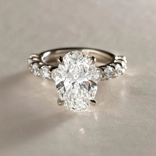 4.50ct oval cut lab grown diamond engagement ring pavé band classic IGI style anniversary promise ring bridal jewelry gift for her women
