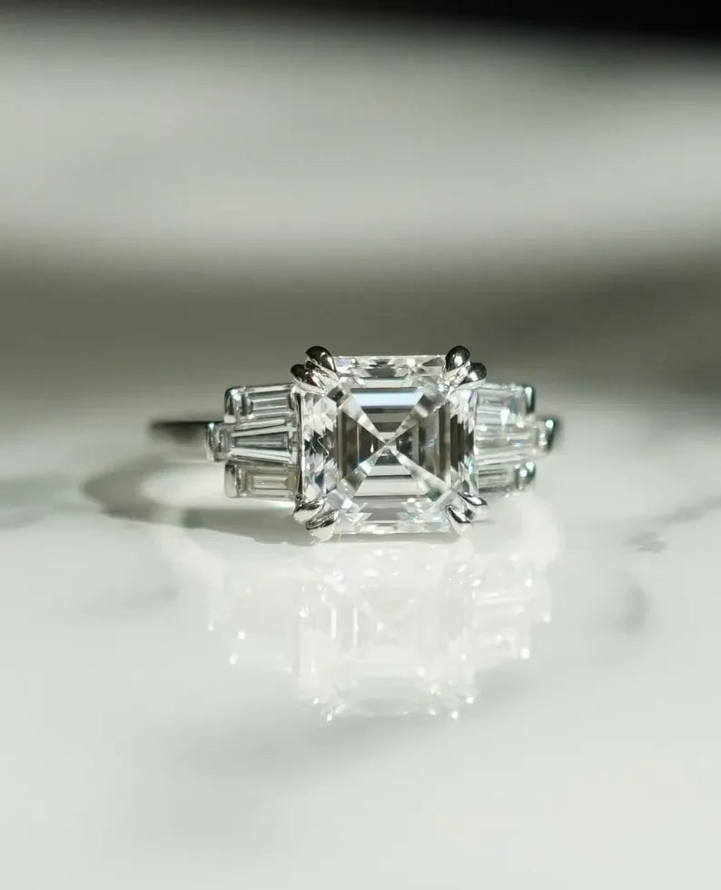 4.50 TCW asscher lab grown diamond engagement ring IGI certified double prong setting bridal wedding ring luxury gift for her women fine jewelry
