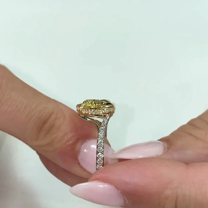 4.50 TCW heart fancy yellow lab grown diamond engagement ring IGI certified cathedral semi bezel hidden halo bridal wedding ring gift for her women
