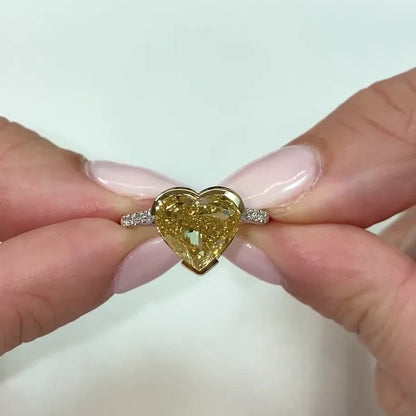 4.50 TCW heart fancy yellow lab grown diamond engagement ring cathedral semi bezel hidden halo IGI certified wedding ring gift for her women
