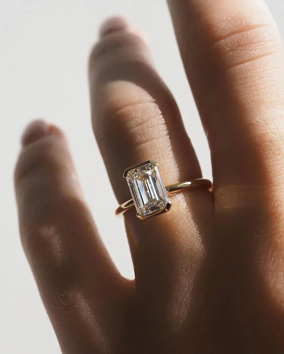 Emerald cut 4.5ct lab grown diamond ring half bezel setting IGI engagement wedding ring anniversary promise ring gift for her wife luxury jewelry
