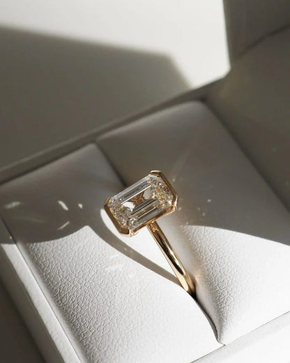 4.5ct Emerald Cut Half Bezel Lab Grown Diamond Ring Classic Engagement ring, Anniversary Gift and promise ring for Her 