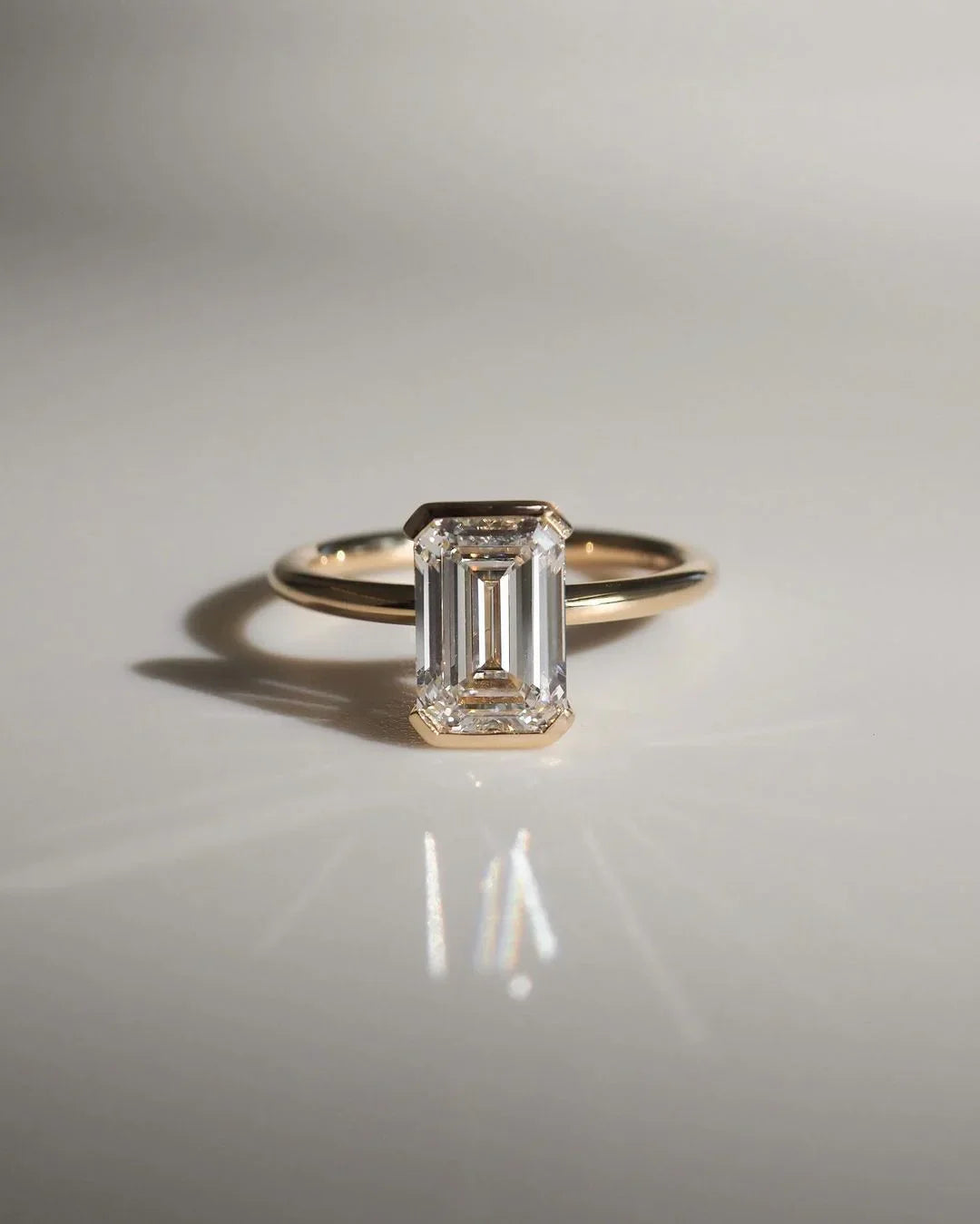 4.5ct emerald cut half bezel lab grown diamond engagement ring classic IGI style anniversary promise ring bridal jewelry gift for her women
