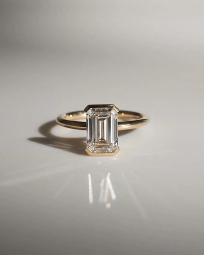 4.5ct emerald cut half bezel lab grown diamond engagement ring classic IGI style anniversary promise ring bridal jewelry gift for her women
