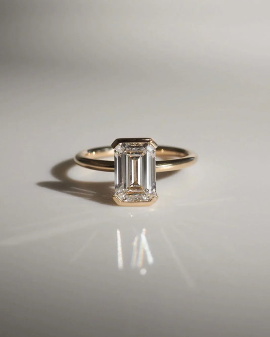4.5ct emerald cut half bezel lab grown diamond engagement ring classic IGI style anniversary promise ring bridal jewelry gift for her women
