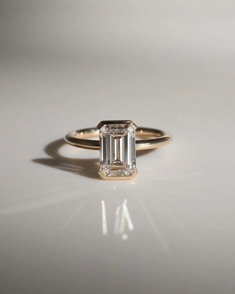 4.5ct Emerald Cut Half Bezel Lab Grown Diamond Ring Classic Engagement ring, Anniversary Gift and promise ring for Her