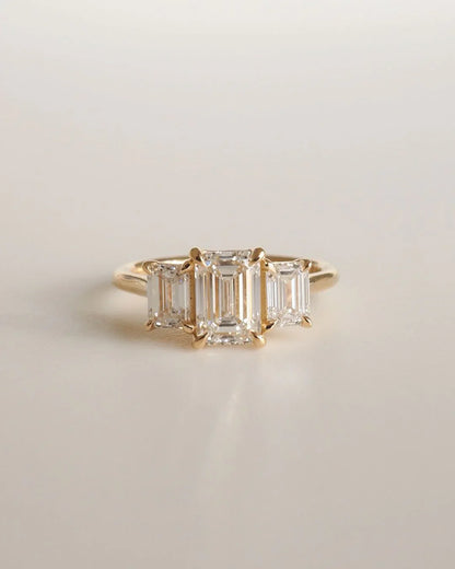 4.5ct emerald three stone lab grown diamond ring luxury engagement wedding anniversary promise ring bridal jewelry gift for her women IGI style
