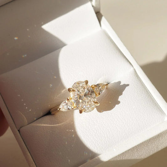 4.5ct oval center lab grown diamond ring pear side stones engagement wedding bridal marriage ring IGI style luxury gift for her women jewelry
