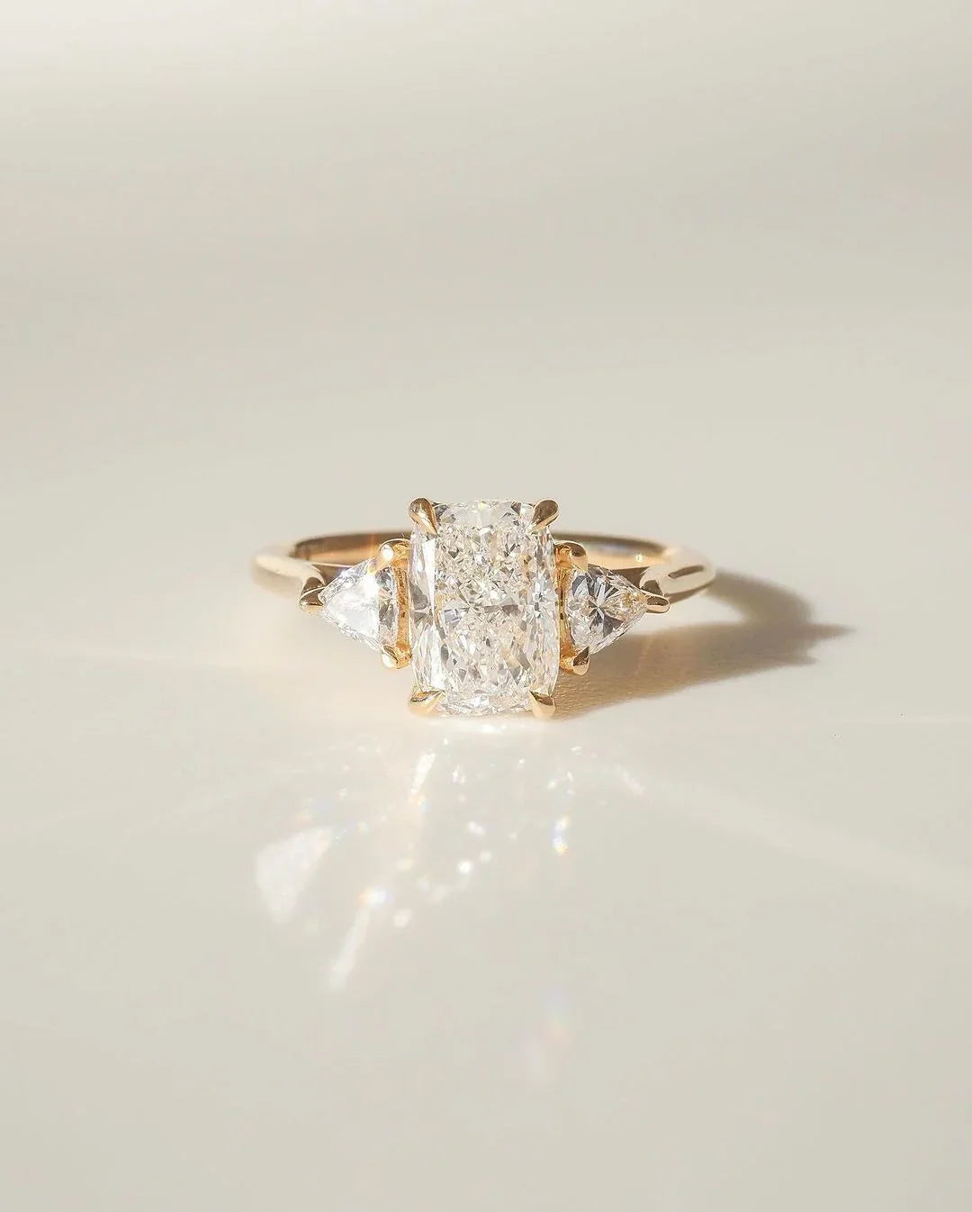 4.5ct radiant cut lab grown diamond ring with trillion side stones engagement wedding ring promise gift for her IGI style luxury jewelry
