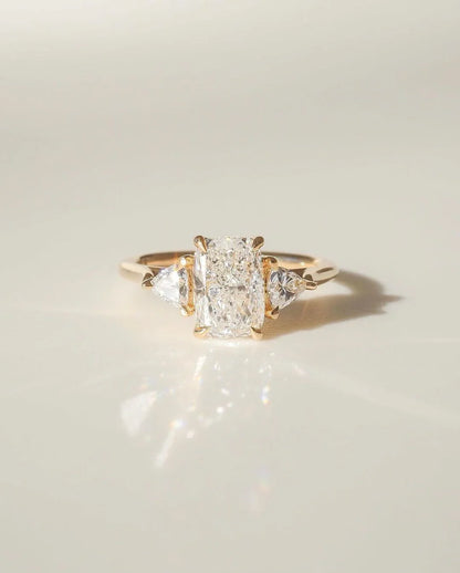 4.5ct radiant cut lab grown diamond ring with trillion side stones engagement wedding ring promise gift for her IGI style luxury jewelry
