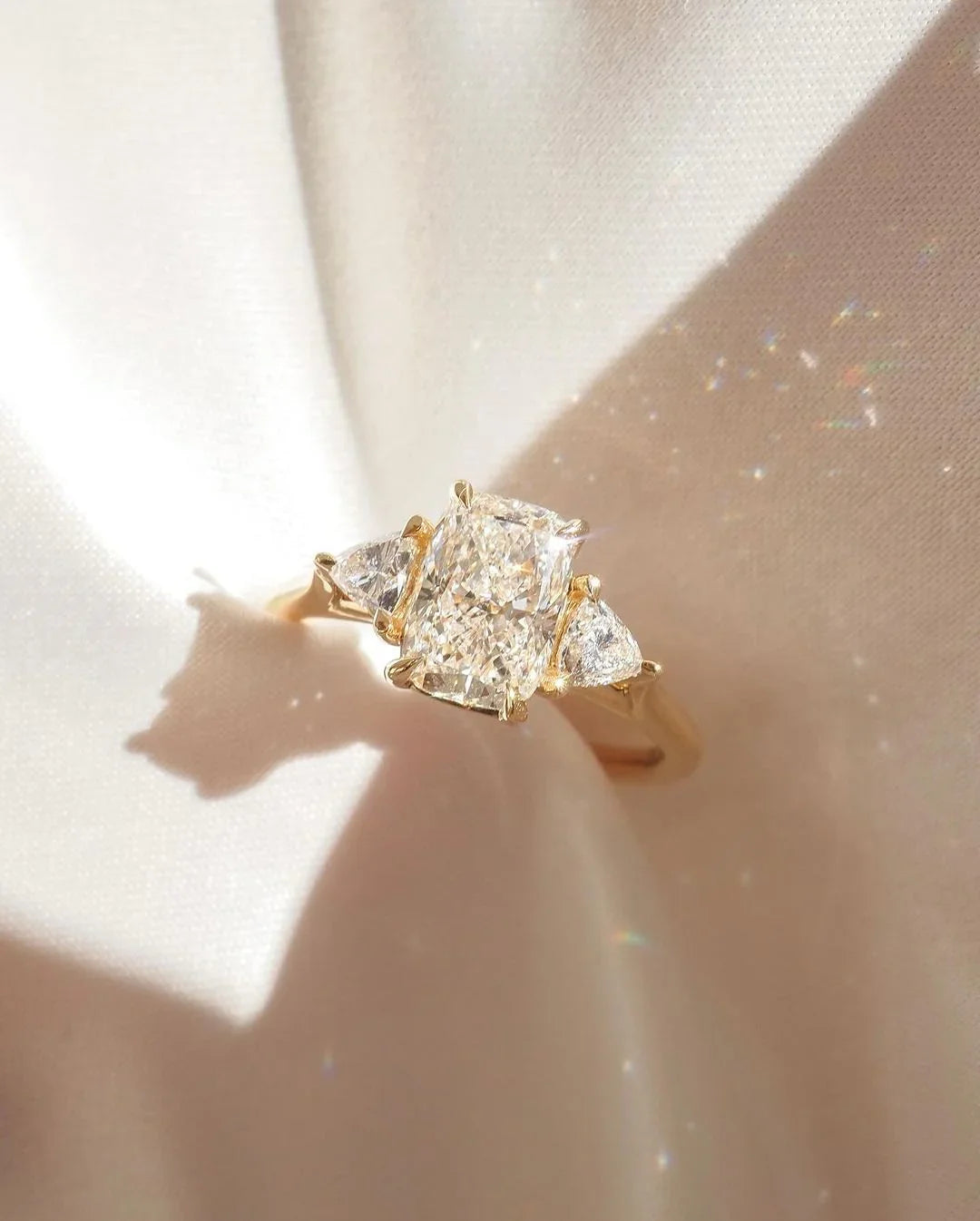 4.5ct Radiant & Trillion Side Lab Grown Diamond Ring, Classic Engagement ring, Anniversary Gift and promise ring for Her 