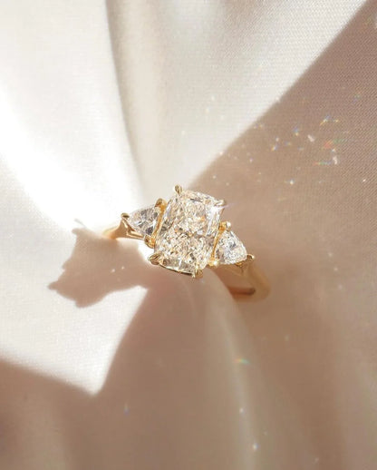 4.5ct Radiant & Trillion Side Lab Grown Diamond Ring, Classic Engagement ring, Anniversary Gift and promise ring for Her 