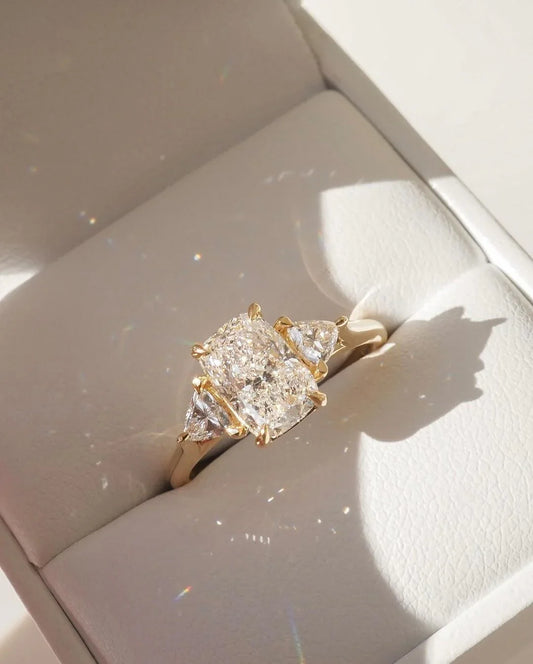 4.5ct radiant lab grown diamond ring trillion side stones engagement wedding promise ring anniversary gift for her IGI style bridal jewelry
