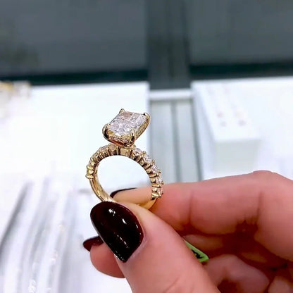 4.60 TCW radiant lab grown diamond engagement ring IGI certified pavé band hidden halo bridal wedding ring luxury gift for her women jewelry
