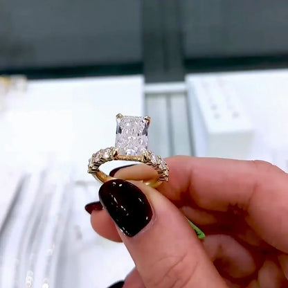 4.60 TCW radiant lab grown diamond IGI engagement ring pavé band hidden halo design wedding ring bridal jewelry luxury gift for her women ring
