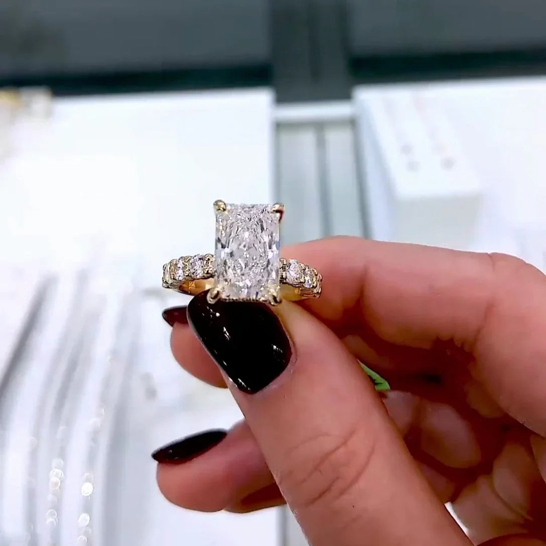 4.60 TCW Elegant Radiant Lab Grown Diamond Engagement Ring | Pavé Band with Hidden Halo | IGI Certified 