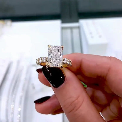 4.60 TCW Elegant Radiant Lab Grown Diamond Engagement Ring | Pavé Band with Hidden Halo | IGI Certified 