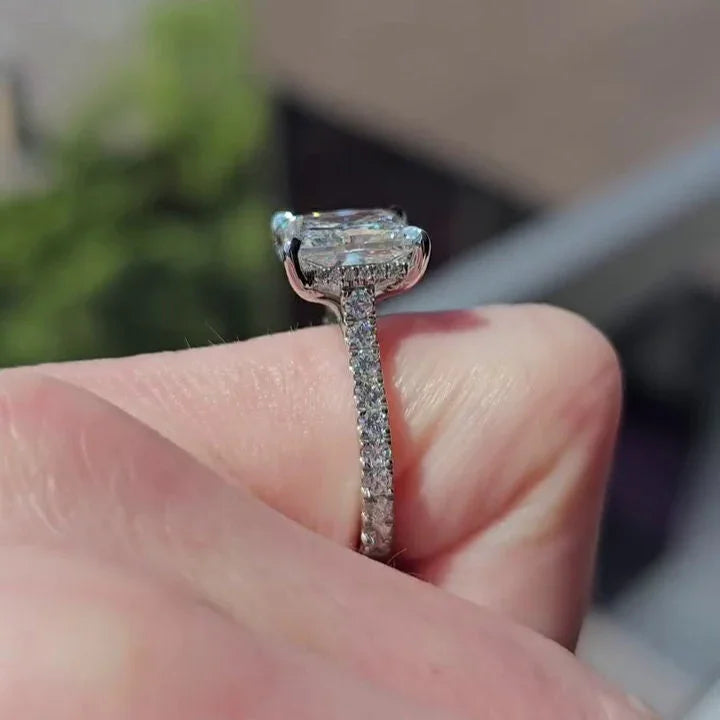 Princess 4.60 TCW lab grown diamond IGI engagement ring halo cathedral setting wedding ring bridal jewelry gift for her wife luxury ring
