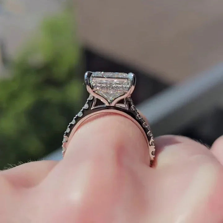 Elegant 4.60 TCW princess lab grown diamond ring halo cathedral IGI engagement wedding ring bridal jewelry luxury gift for her wife
