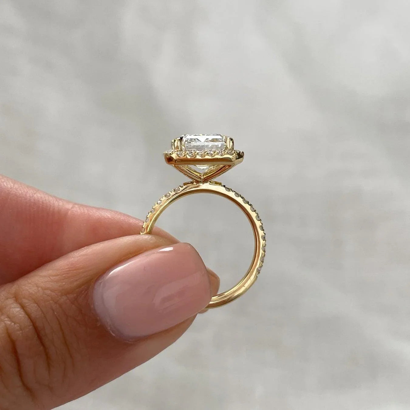 4.70 TCW Emerald Cut Lab Grown Diamond Engagement Ring | Halo & Pavé Band | IGI Certified 